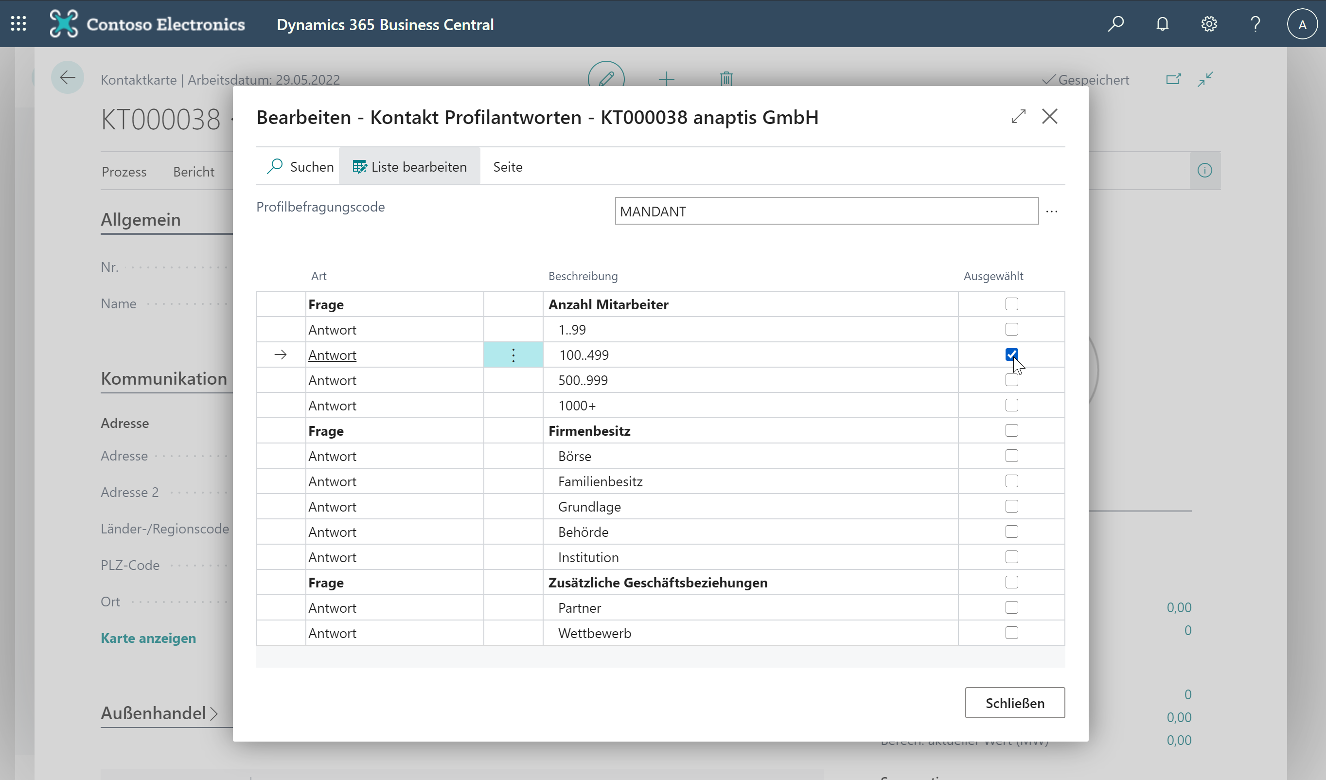 Profilbefragung in Dynamics 365 Business Central